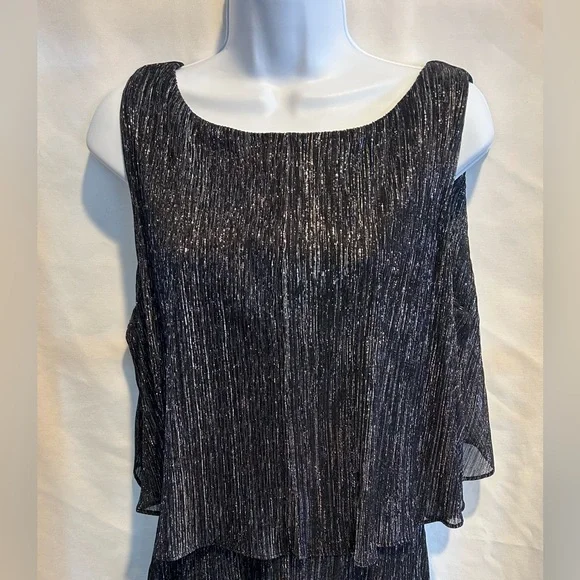SLNY size 16 dress, black and silver with layers. Sleeveless and sheer w/ slip - Picture 3 of 9